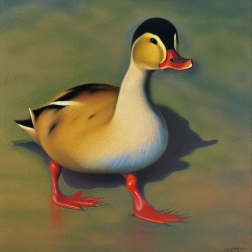 Prompt: a duck on the prowl oil painting maurice esteve