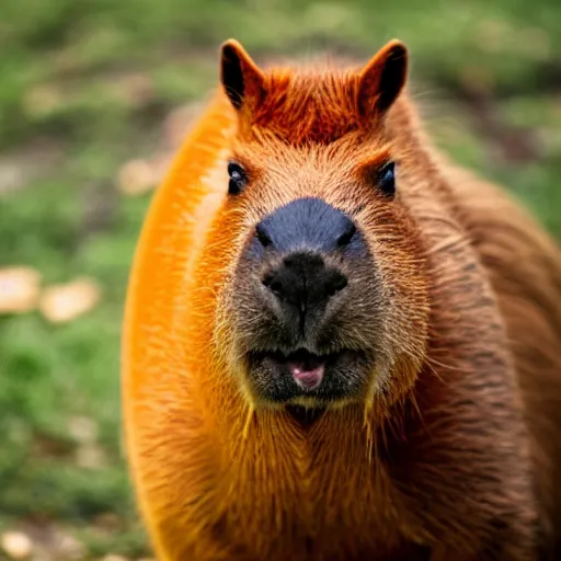 Image similar to A capybara with orange on head