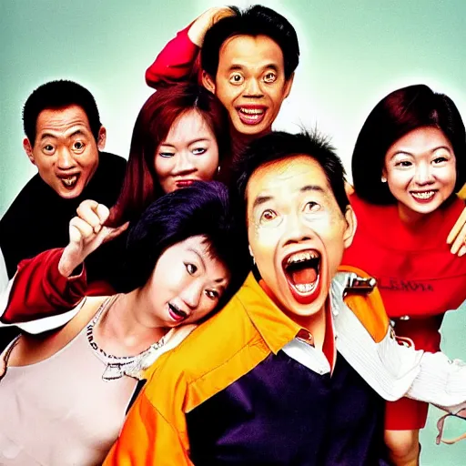 Image similar to a 1 9 9 0 s singaporean promotional poster for a sitcom