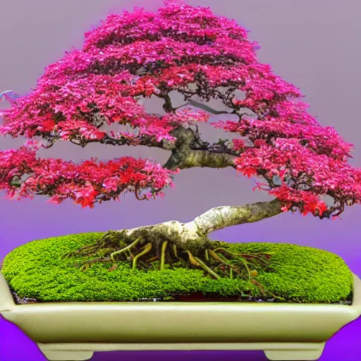 Prompt: bonsai tree with colorful flowers and leaves detailed oil painting 4 k