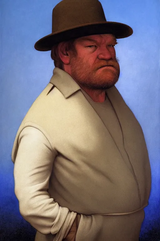 Prompt: portrait of brendan gleeson, digital painting by maxfield parrish and caravaggio, photorealistic