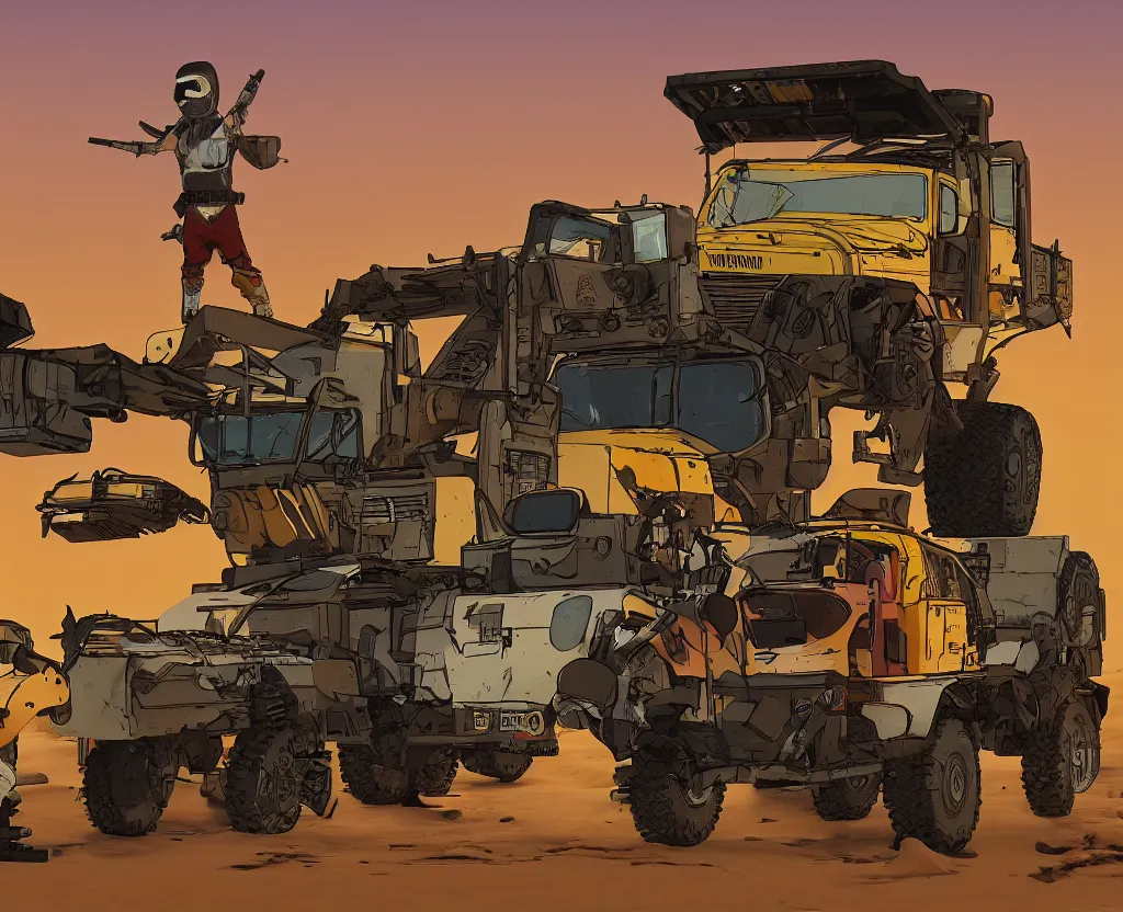 Prompt: South Park Fury Road War Rig and desert background, borderlands video game 4k render