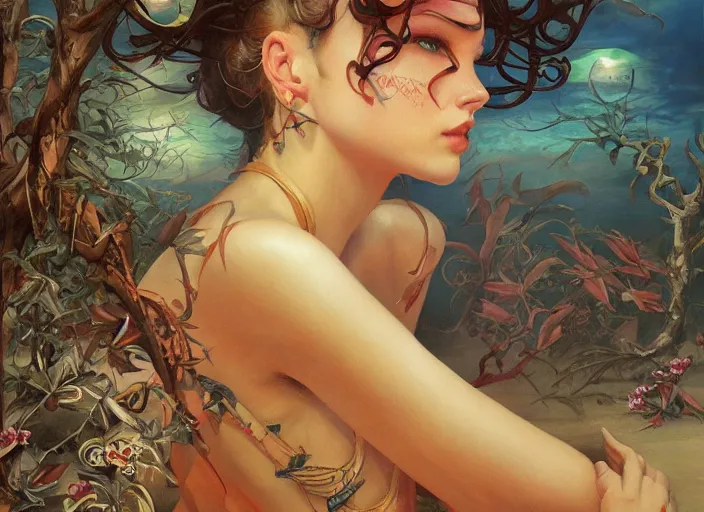 Image similar to beautiful painting of a hot summer paradise, by Gerald Brom, James Jean, Krenz Cushart, Yuumei, Death Burger. trending on Artstation, 8k, masterpiece, graffiti paint, fine detail, full of color, intricate detail, golden ratio illustration