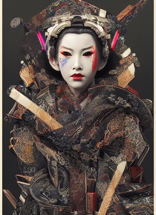 Prompt: portrait of a seductive cyberpunk geisha yakuza, imari, modern fine art, fractal, in the style of bladerunner, intricate ornaments, elegant, highly detailed, digital photography, subsurface scattering, by mc escher and greg rutkowski,