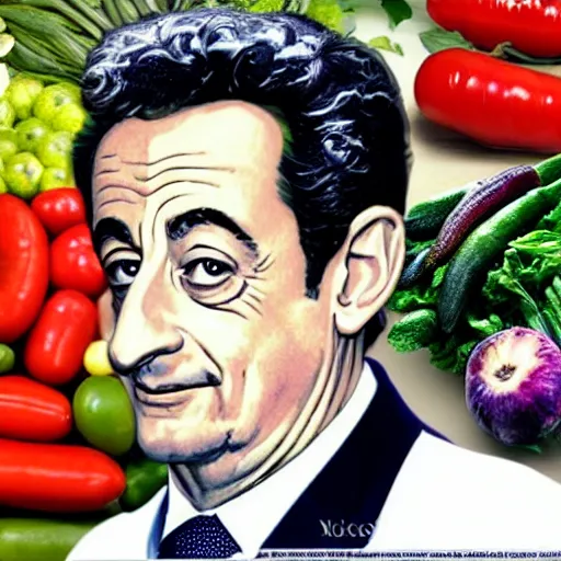 Prompt: very beautiful vegetables and fruits portrait of Nicolas Sarkozy