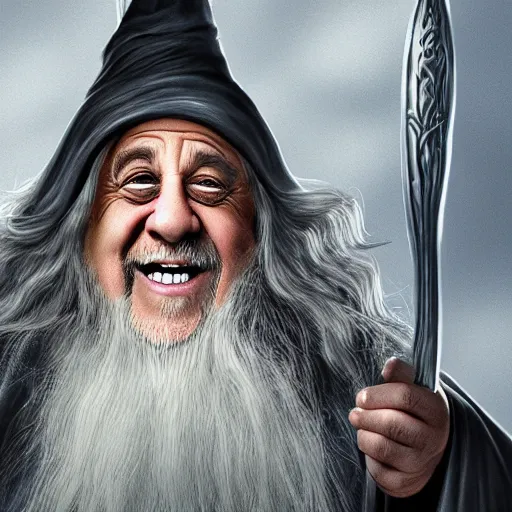 Prompt: portrait danny devito as gandalf, deviantart, smile, ultra realistic illustration, final fantasy, high quality, full color