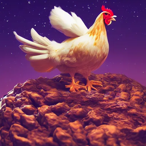 Image similar to Chicken eating the universe, ultra realistic, 8k 4k, highly detailed, award winning, trending on artstation