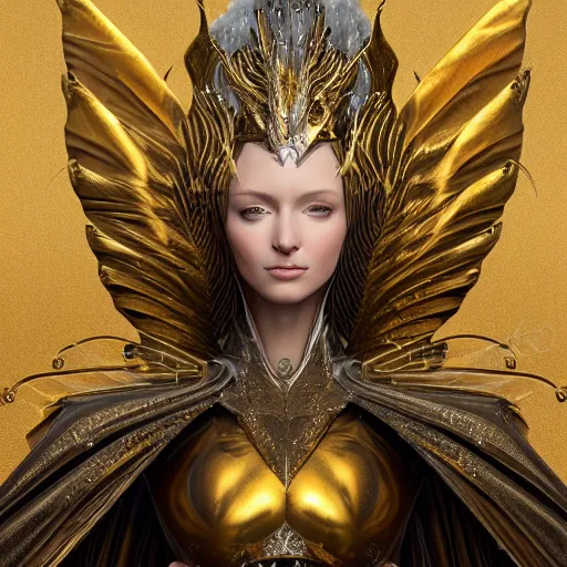 Image similar to a beautiful angel with a golden helmet wearing a silver armor with golden ornaments and diamonds jewelry, wings by alex gray and android jones, karol bak, ayami kojima, amano, concept art, character design, fantasy, 3 d, 8 k resolution