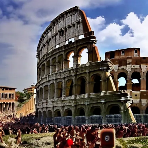 Prompt: gopro footage of the fall of rome, 4 k, realistic