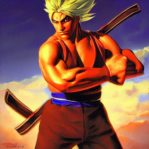 Image similar to an oil painting of Vega from street fighter in the style of Frederic Remington