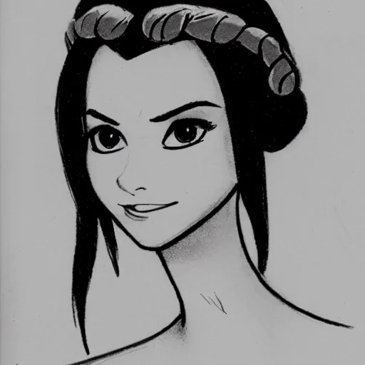 Image similar to milt kahl sketch of victoria justice with tendrils hair style as princess padme from star wars episode 3