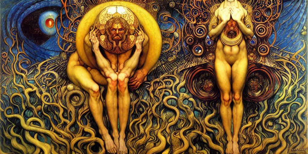 Image similar to Divine Chaos Engine by Karol Bak, Jean Delville, William Blake, Gustav Klimt, and Vincent Van Gogh, symbolist, visionary