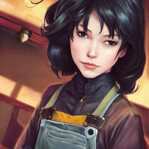 Prompt: cassandra cain wearing overalls!!! cooking in a kitchen!!!, beautiful face!!!!, 2 7 years old, cg animation, lifelike, animated, realistic, by artgerm, greg rutkowski, 3 d