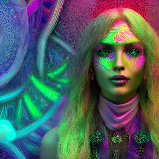 Image similar to psychadelic witch, hyper detailed, flowing psychadelic background intricate and detailed, 8 k, octane render