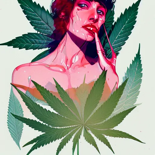 Image similar to watercolot painting by conrad roset, cannabis flowers growing out, portrait, cgsociety, artstation