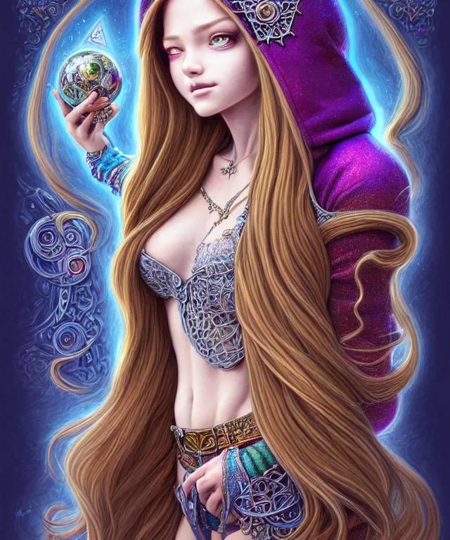 Image similar to Portrait of The Most Beautiful Woman On Earth , D&D, fantasy, intricate, richly detailed colored pencil 3D illustration of a beautiful with long metallic hair wearing a hoodie and short shorts that is evil and happy. mirrored background with completely rendered reflections, art by Range Murata and Artgerm highly detailed, digital painting, trending on artstation, sharp focus, illustration, style of Stanley Artgerm, perfect smile and tooth