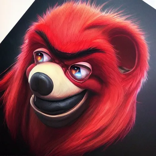 Prompt: a hyperrealistic acrylic portrait of ugandan knuckles!!!!! by artgerm. intricate details. front on epic fantasy art.