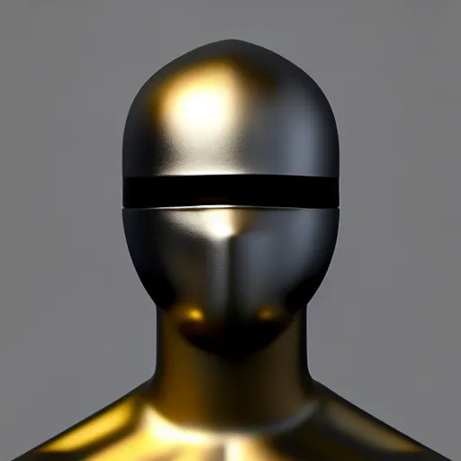 Image similar to 3 d octane rendering, chrome statue of ninja wearing full face mask and hunter hat, vfx art, detailed, smooth, pinterest, unreal engine, behance, technological, octane render, all chrome