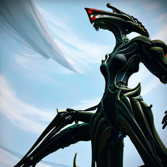 Image similar to highly detailed giantess shot, worms eye view, looking up at a giant 500 foot tall beautiful stunning saryn prime female warframe, as a stunning anthropomorphic robot female dragon, looming over you, walking toward you, detailed warframe legs towering over you, camera looking up, posing elegantly over you, sleek sharp claws, detailed robot dragon feet, intimidating, proportionally accurate, anatomically correct, two arms, two legs, camera close to the legs and feet, giantess shot, warframe fanart, ground view shot, cinematic low shot, high quality, captura, realistic, professional digital art, high end digital art, furry art, macro art, giantess art, anthro art, DeviantArt, artstation, Furaffinity, 3D realism, 8k HD render, epic lighting, depth of field