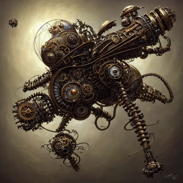 Prompt: steampunk robot fly, 3 d model, unreal engine realistic render, 8 k, micro detail, intricate, elegant, highly detailed, centered, digital painting, artstation, smooth, sharp focus, illustration, artgerm, tomasz alen kopera, peter mohrbacher, donato giancola, joseph christian leyendecker, wlop, boris vallejo