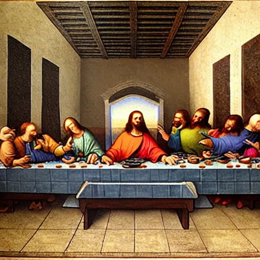 Image similar to isometric The Last Supper by Da Vinci