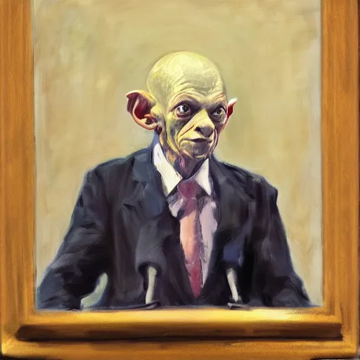 Image similar to impressionist painting of president gollum giving a speech