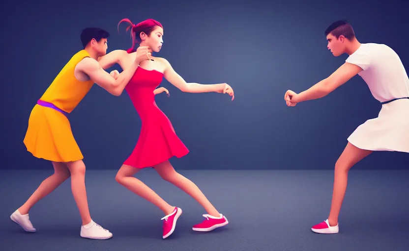 Image similar to a girl beats a man in a short dress, no blur, 4 k resolution, ultra detailed