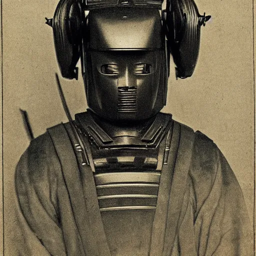 Prompt: portrait of a samurai robot ( c. 1 8 8 0 - c. 1 8 9 2 ) drawing in high resolution by otto eerelman