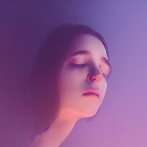 Prompt: aesthetic photo of a woman looking up with a sad expression, dslr, award winning, 8 k, octane beautifully detailed render, cold mood, purplish pastel filter, cinematic lighting, detailed photo, masterpiece, volumetric lighting, ultra realistic, highly detailed, high quality, lossless, photorealistic, sharp focus, hd