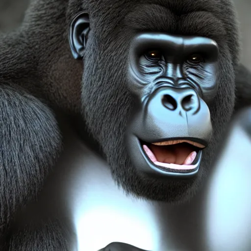 Prompt: big gorilla man terroizing church, 8k cinematic lighting, very sharp detail, anatomically correct