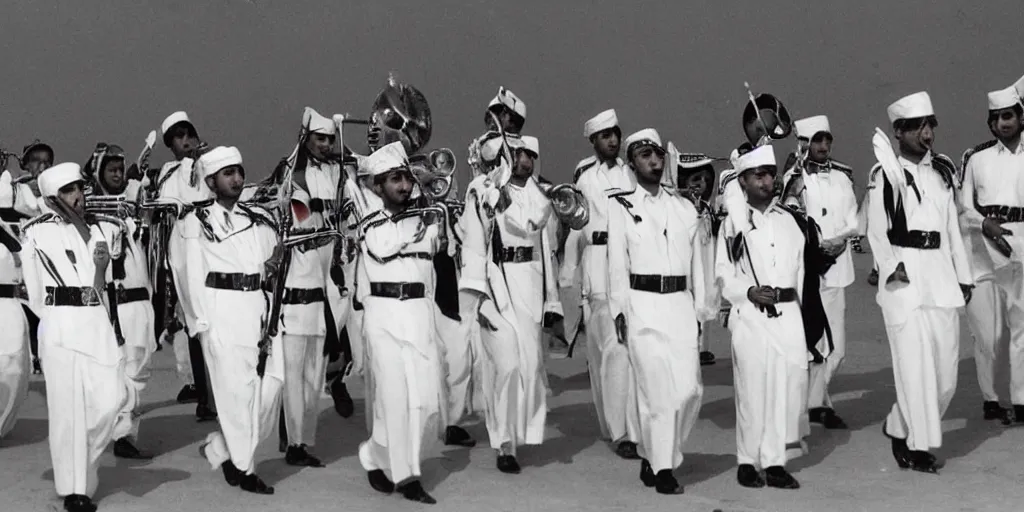 Image similar to saudi military band in 1950s, old photograph