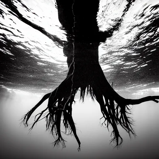 Image similar to roots underwater, award winning black and white photography