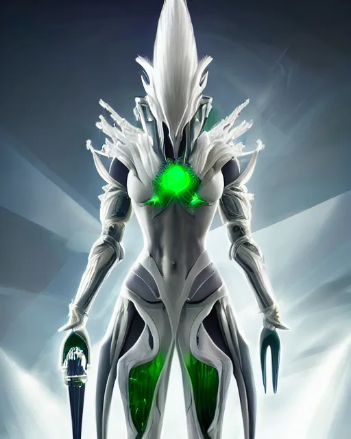 Prompt: perfect white haired egyptian bale god, warframe armor, beautiful, symmetric, dreamy, half african,, green eyes, charlize theron, detailed, scifi platform, laboratory, experiment, 4 k, ultra realistic, epic lighting, android body, illuminated, cinematic, masterpiece, art by akihito tsukushi, voidstar