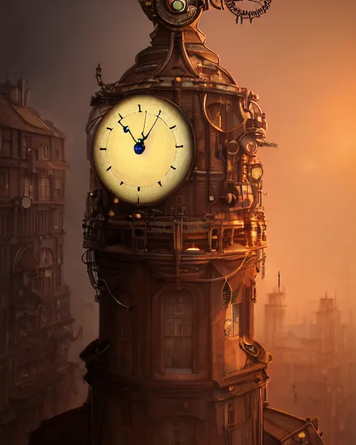 Prompt: male portrait, steampunk clock tower, steampunk city, intricate steampunk gears, complex 3 d render by ilya kuvshinov, peter mohrbacher, greg rutkowski, ryohei hase, dramatic lighting, intricate, highly detailed, sharp focus, luminous, unreal engine, blender, deviant art, masterpiece, ray tracing