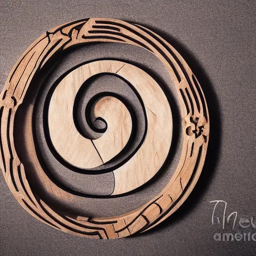 Image similar to intricate ting yang symbol carved from wood, photograph, studio lighting