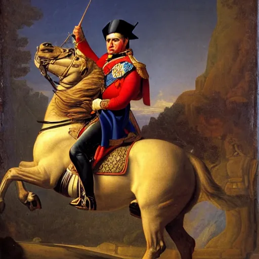 Prompt: Viktor Orbán posing as Napoleon on a Neoclassicist painting 1810, highly detailed