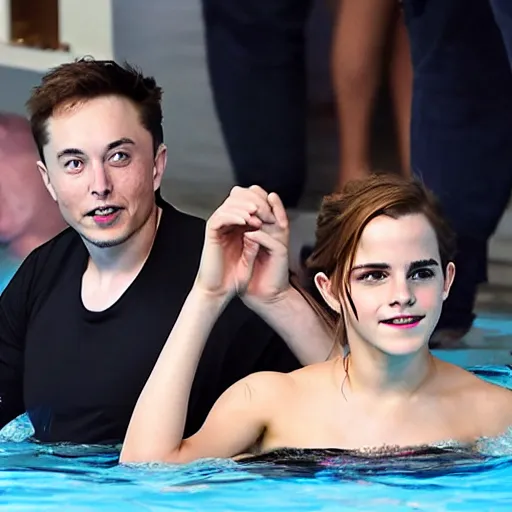 Image similar to emma watson Swim with elon musk