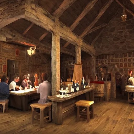 Prompt: inside medieval tavern with angry people