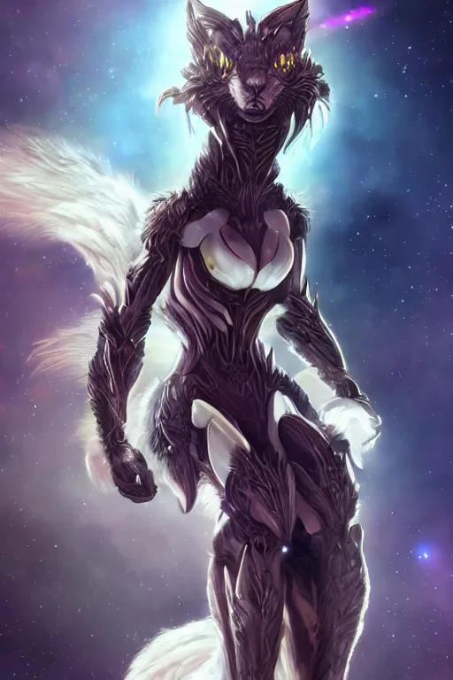 Prompt: galactic hyperdetailed elegant beautiful stunning giantess anthropomorphic munchkin cat cute female cat goddess, fluffy fur, sharp metal crest, bigger than galaxy, epic proportions, epic scale, epic size, warframe destiny fanart, furry, dragon art, goddess, giantess, furaffinity, octane render