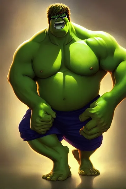 Prompt: Peter Griffin as Hulk, Hulk costume, Peter Griffin hairstyle, Hulk body type, Peter Griffin Face, calm, grumpy, portrait, masculine figure, highly detailed, digital painting, artstation, concept art, smooth, sharp focus, illustration, cinematic lighting, art by artgerm and greg rutkowski and alphonse mucha