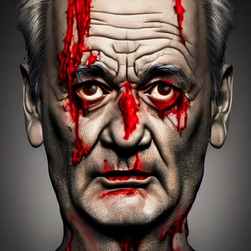 Prompt: bill murray as angry zombie portrait, horror core, apocalyptic, bathrobe, pale skin, wounds, one eye hanging out, snarling, dramatic, sharp focus, fiction, hyper detailed, digital art, trending in artstation, cinematic lighting, studio quality, smooth render, unreal engine 5 rendered, octane rendered, art style and nixeu and wlop and krenz cushart