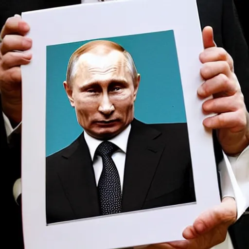 Image similar to putin is holding a picture of putin holding a portrait of putin