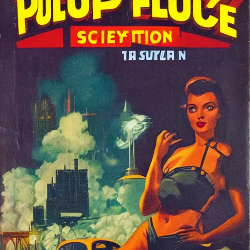 Image similar to pulp paperback novel cover design, science fiction