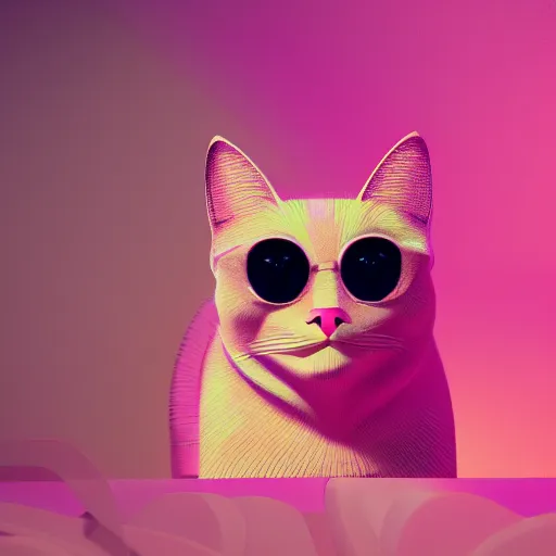 Prompt: background image of cat, retro wave, pink hues,octane render