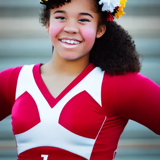 Image similar to a portrait photograph of a cute, spirited, over - achiever, 1 8 year - old american high school cheerleader. portrait canon 8 5 mm f 1. 2 photograph head and shoulders portrait