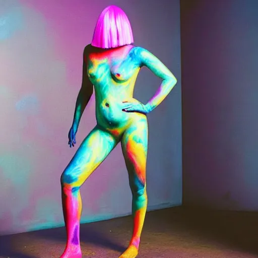 Prompt: Sia Furler photoshoot full body paint