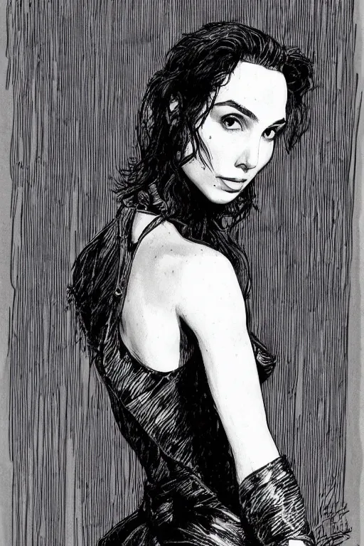 Prompt: portrait of gal gadot, stunning dress, style of guido crepax