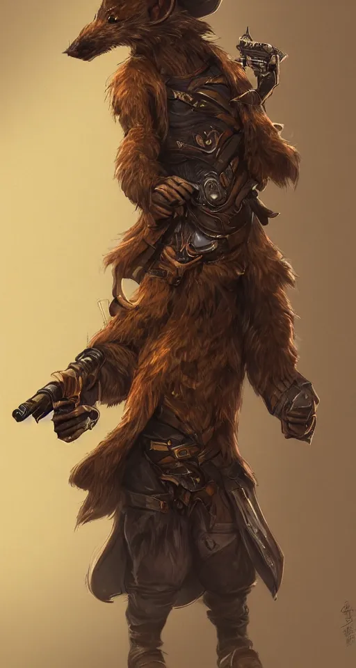 Image similar to a highly detailed illustration of one anthropomorphic rat wearing a long coat holding a wooden shotgun, dramatic standing, intricate, elegant, highly detailed, centered, digital painting, artstation, concept art, smooth, sharp focus, league of legends concept art, wlop