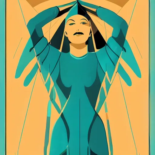 Prompt: art deco of a space woman, teal pallette, random