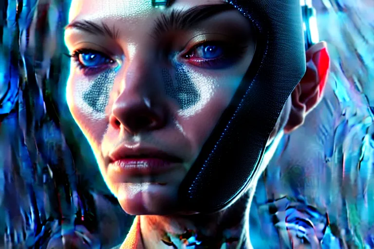 Image similar to ultra realistic, beautiful cyborg woman, sci-fi, fantasy, cyberpunk, intricate, elegant, highly detailed, digital painting, octane render, artstation, concept art, smooth, sharp focus, illustration
